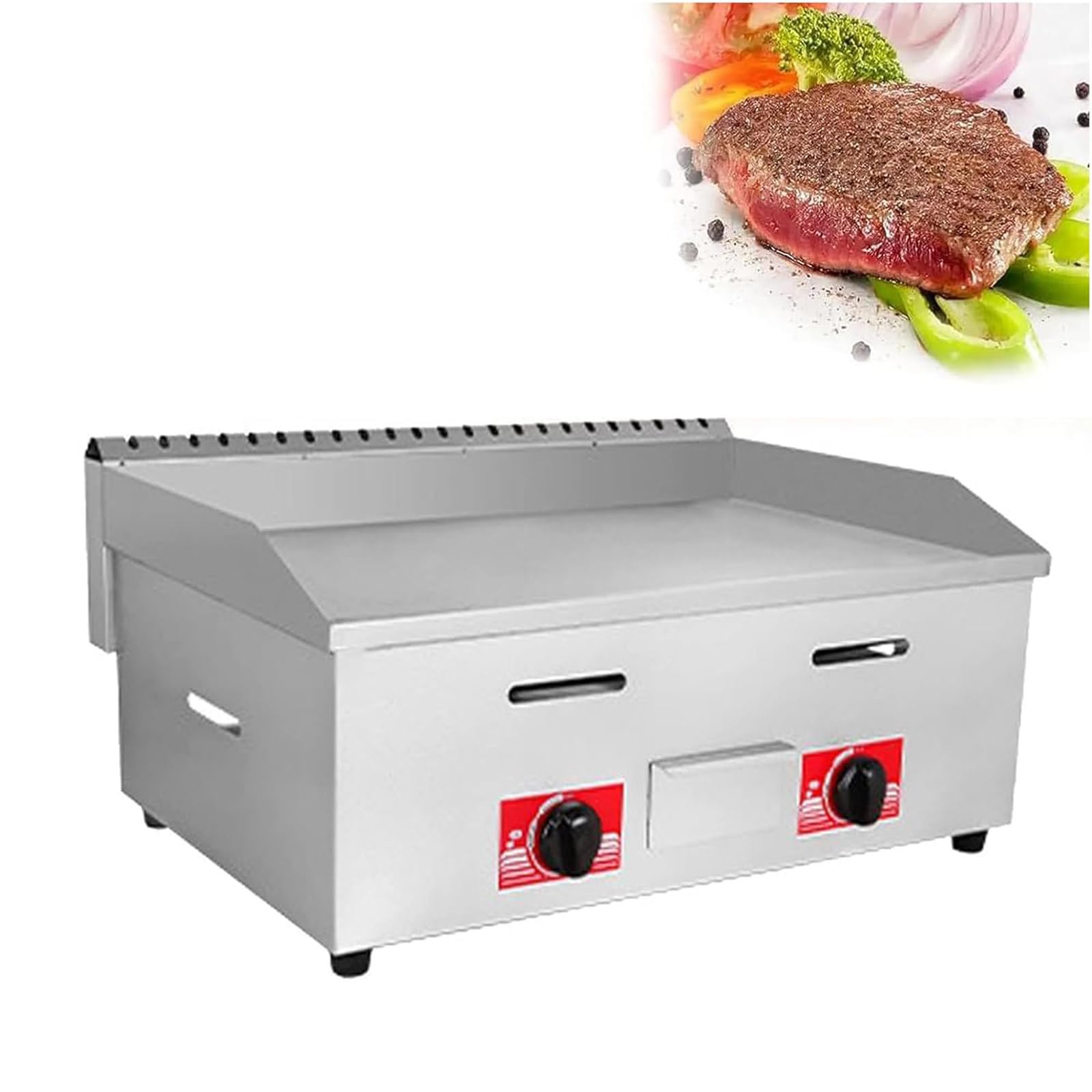 Commercial Gas Griddle,Large Non-Stick Burger Grill,Commercial Gas Griddle Stainless Steel Grill,with Adjustable Temperature, Lpg Gas Grill,for Outdoor Catering,720