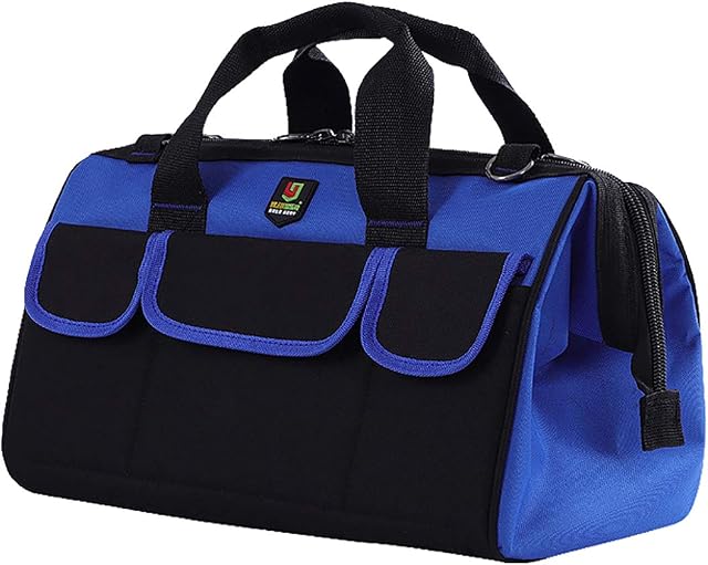 Heavy Duty Tool Bag Organiser, Large Tool Bag, Muti-Purpose Wide Open Mouth Tool Storage Bag with Shoulder Strap, 12/14/15/17/19 Inch
