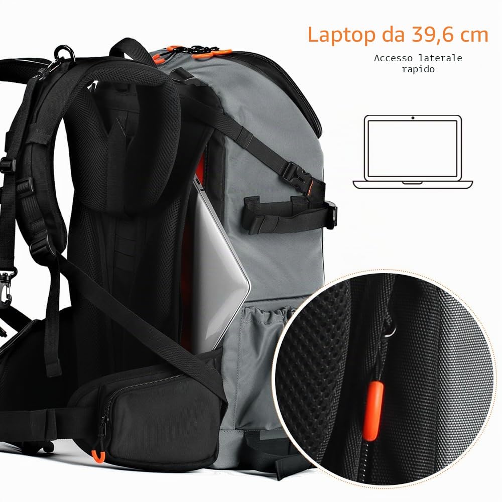 K&F CONCEPT Zaino per Fotocamera Professonale, 32L Borsa Fotocamera Fotografia Multifunzionale Zaino Fotocamera Impermeabile Resistente, Scomparto per Laptop da 15.6 Pollici (Inclusa Borsa Tracolla)