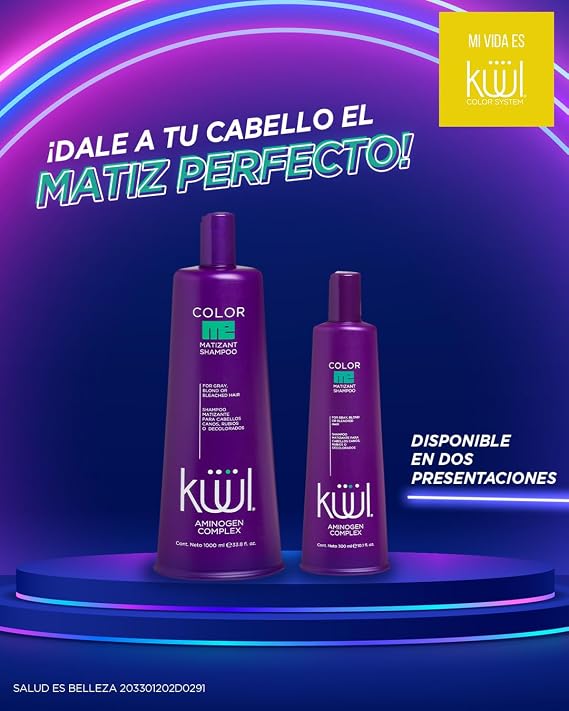 KUUL MATIZANT SHAMPOO 33.81 oz - PURPLE SHAMPOO - (MATIZANTE CABELLOS CANOS RUBIOS O DECOLORADOS COLOR DEL LIQUIDO  MORADO) - 1000 ML