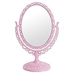 XPXKJ Pink Vintage Vanity Mirror Shabby Chic Decor | 360 Rotating Double-Sided Table Makeup Mirror with Stand Bedroom Decoration Perfect for Tabletop, Desk, Or Makeup Station