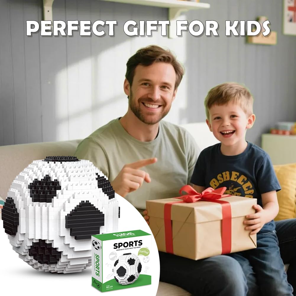Fussball Bausteine Set 735 Teile, 3D Miniatur Fußball Bildungsspielzeug, Micro Fussball Bausteine Dekoration, Kreatives Konstruktionsspielzeug Geschenk für Erwachsene und Kinder 96x96mm (Weiß) - 5