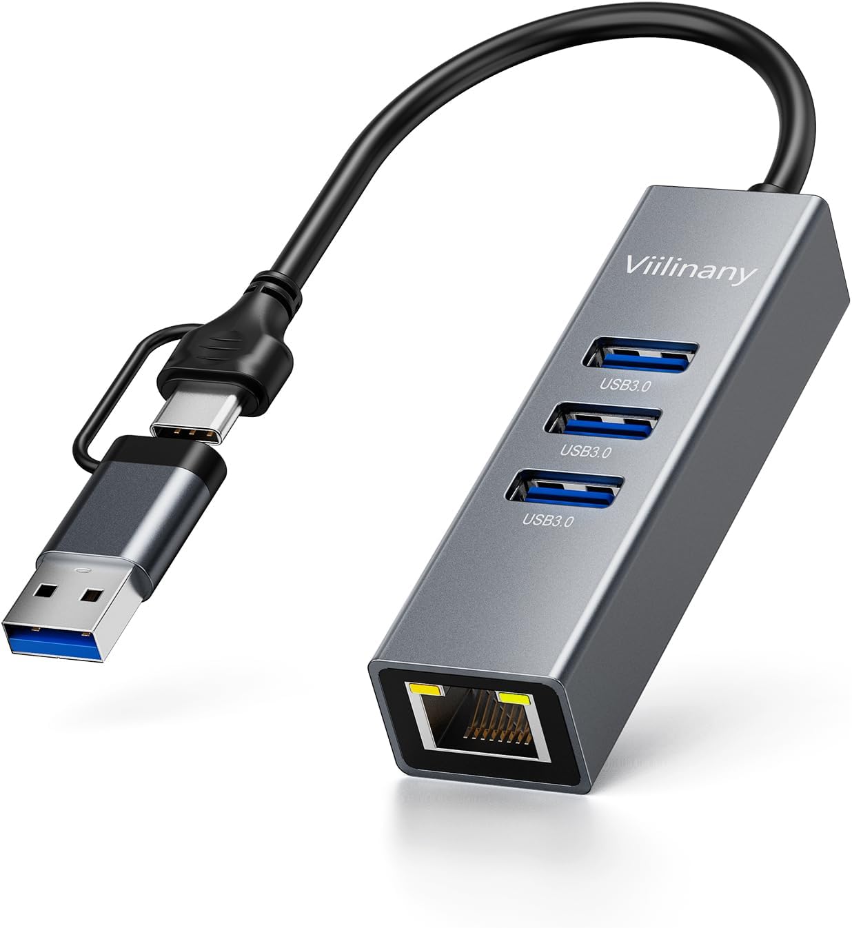USB C to Ethernet Adapter, 4-in-1 USB C Hub with Gigabit LAN Port and 3 USB 3.0 Ports, Compatible with MacOS, Windows Linux Laptops, Driver-Free Setup, Portable RJ45 Dongle for Laptop