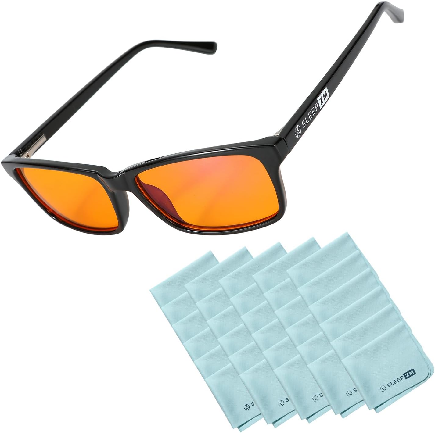 Square Frame Orange Night Glasses & 30-Pack Microfiber Cloths: 99.9% Blue Light Filtration to Promote Restful Sleep and Reduce Eye Fatigue