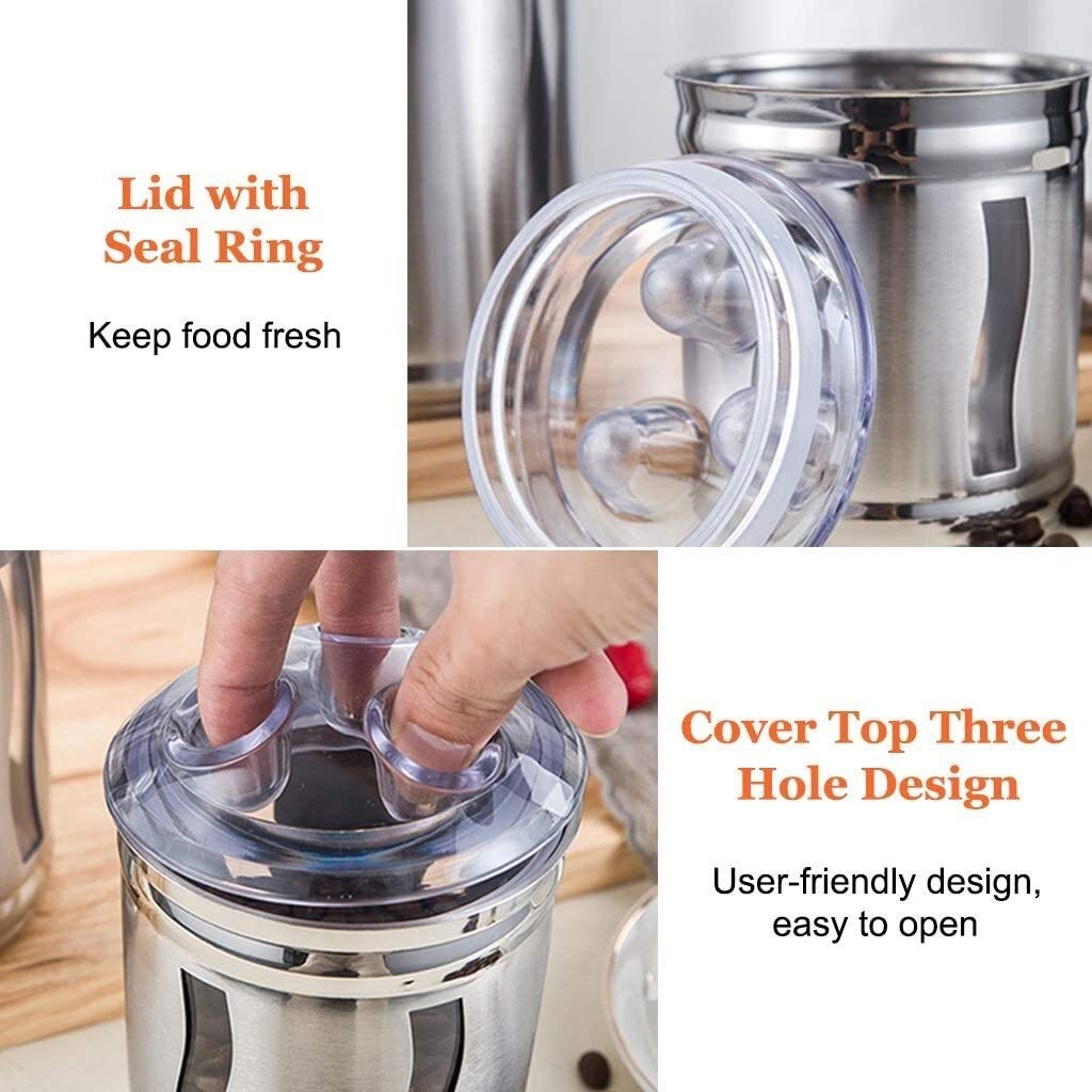 Vorratsgläser Klein 3-teiliges Küchenkanister-Set Aus Edelstahl Mit Luftdichten Deckeln Und Durchsichtigen Fenstern, Speisekammer-Organisation Und Aufbewahrung for Tee, Kaffee, Snacks, Zucker