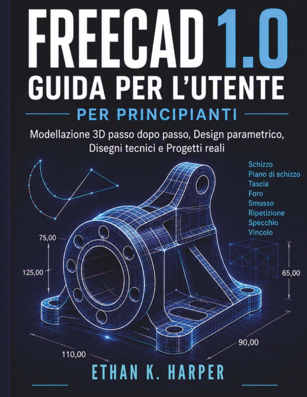 Guida utente di Freecad 1.0 per principianti: Modellazione 3D passo dopo passo, progettazione parametrica, disegni tecnici e progetti reali