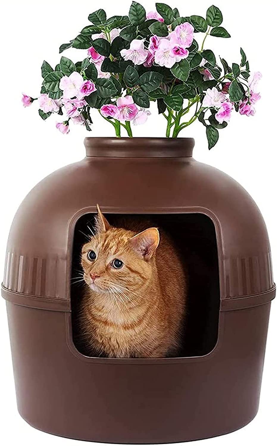 Bac à litière Portable caché pour Chat, bac à litière Invisible pour Chat, bac à litière caché par Plante, spacieux et Confortable, pour Maison de Chat à l'intérieur-Brown