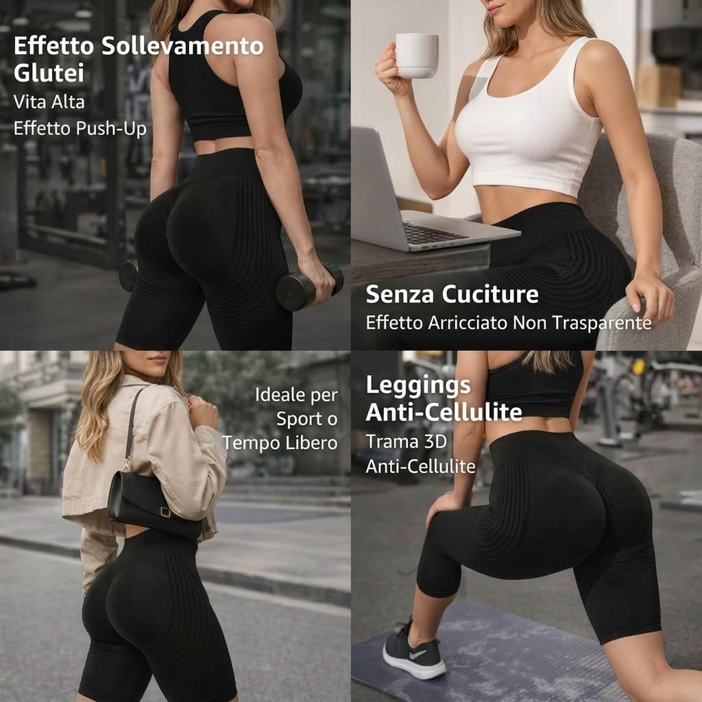 Leggins 3D Anticellulite Donna Leggins Corti Donna Fitta Bella Leggings Cellulite Leggin Compressione Graduata Lipedema Leggings Sportivi Push Up Vita Alta Senza Cuciture Pantaloni