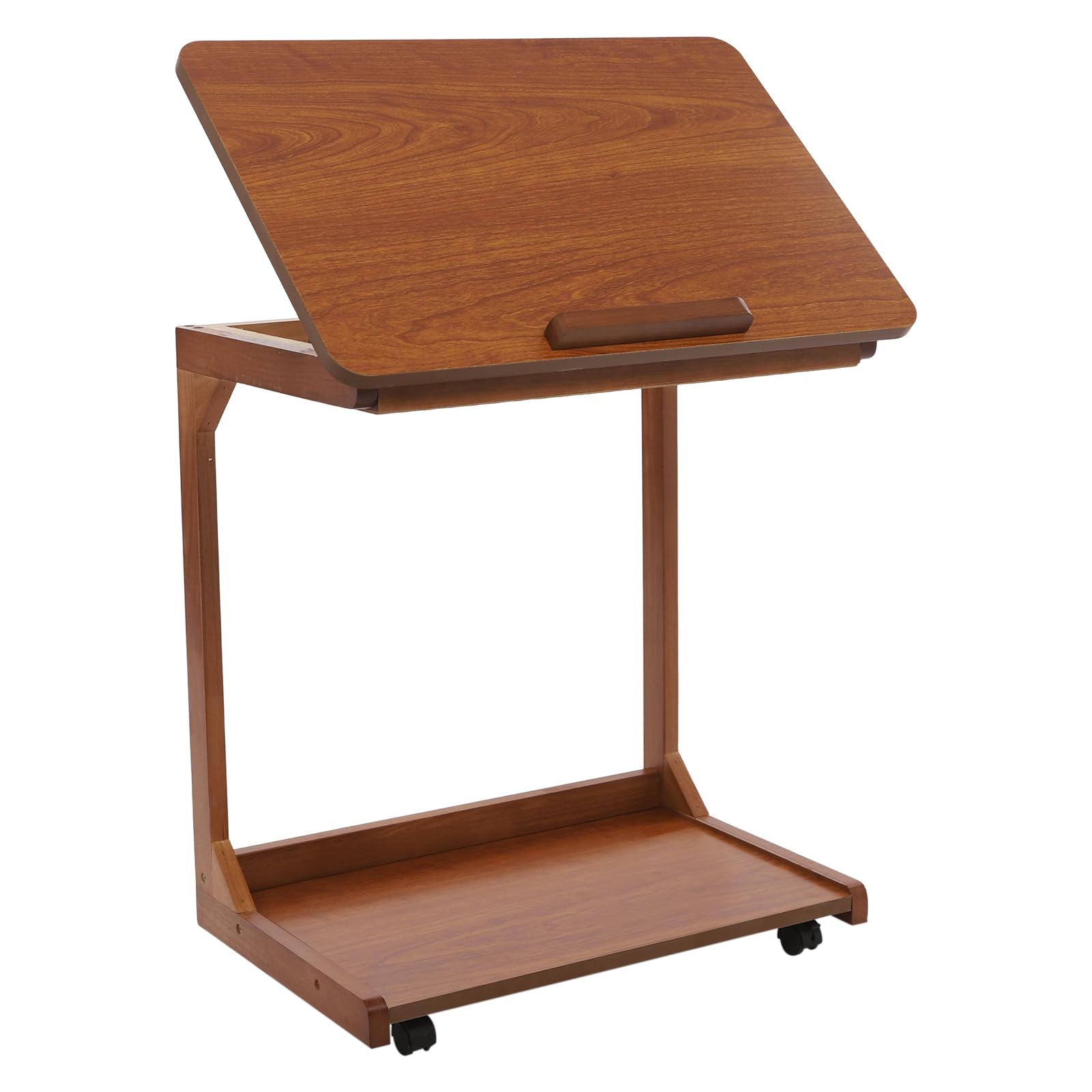 Mesa auxiliar plegable en forma de C, mesita de noche, sofá, mesita auxiliar, mesa auxiliar para sofá, cama y oficina (nogal)