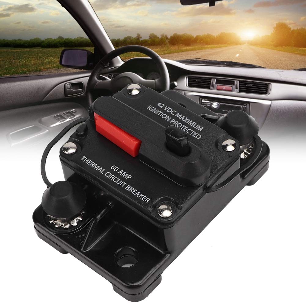 EVGATSAUTO 12V 30A/40A/60A Inline wyłącznik bezpiecznikowy falownik samochodowy stereo audio resetowalny samonaprawialny reset bezpiecznika (60A)