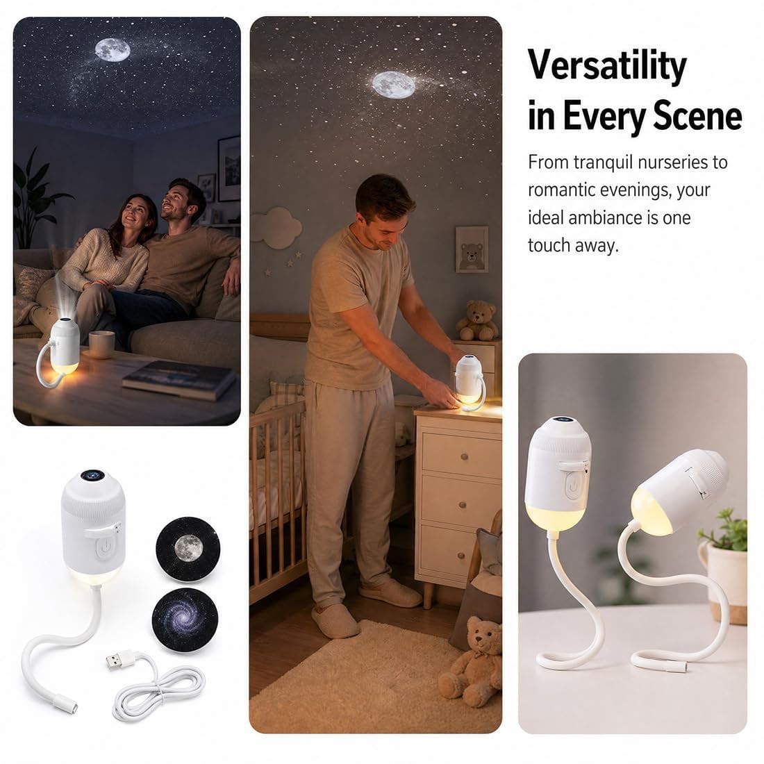 Comauo 2-in-1 Sternenhimmel-Projektor Nachtlicht, Stilllicht, dimmbar USB