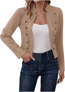 Chaqueta de ante vintage de manga larga para mujer, chaqueta de cuero, corte ajustado, chaqueta de cuero de doble botonadura, cuello alto, decoración de botones, chaqueta de ocio, chaqueta de trabajo