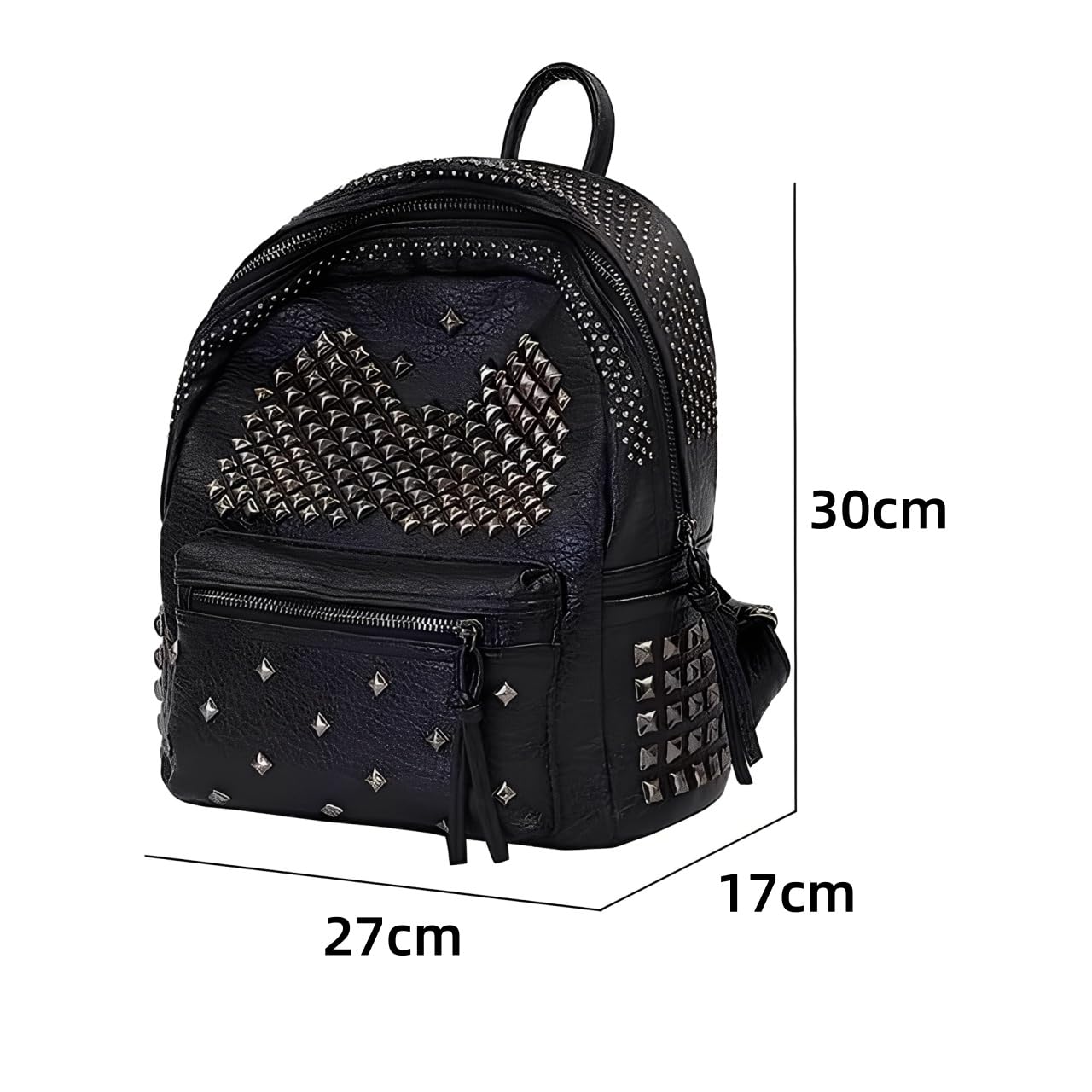 Rivet Design Luxe czarny plecak ze skóry PU torba na ramię wypoczynek torba podróżna torba szkolna plecak dla nastolatek dziewcząt, Czarny, M, Plecaki tornistry