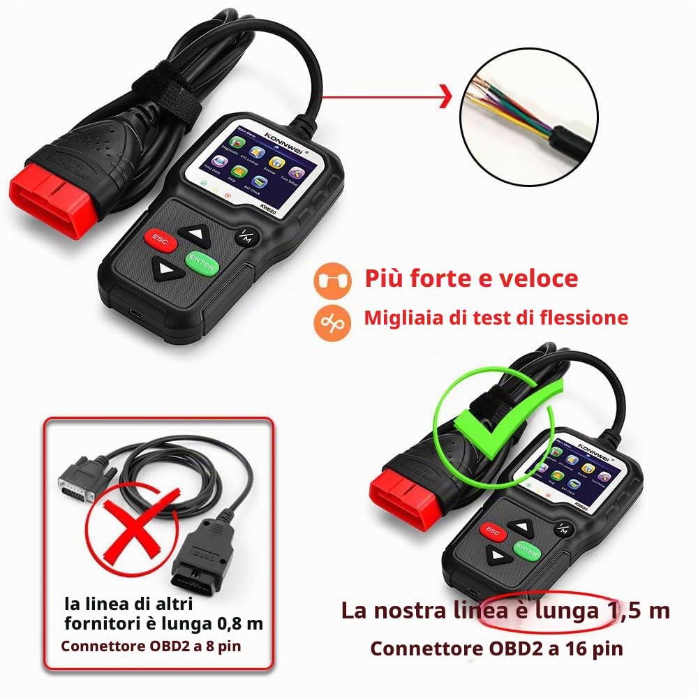 Scanner OBD2, scanner diagnostico universale OBD II CAN per auto, strumento per diagnostica del motore, lettore di codici per guasto al motore - strumento di scansione per controllo luce motore KW680
