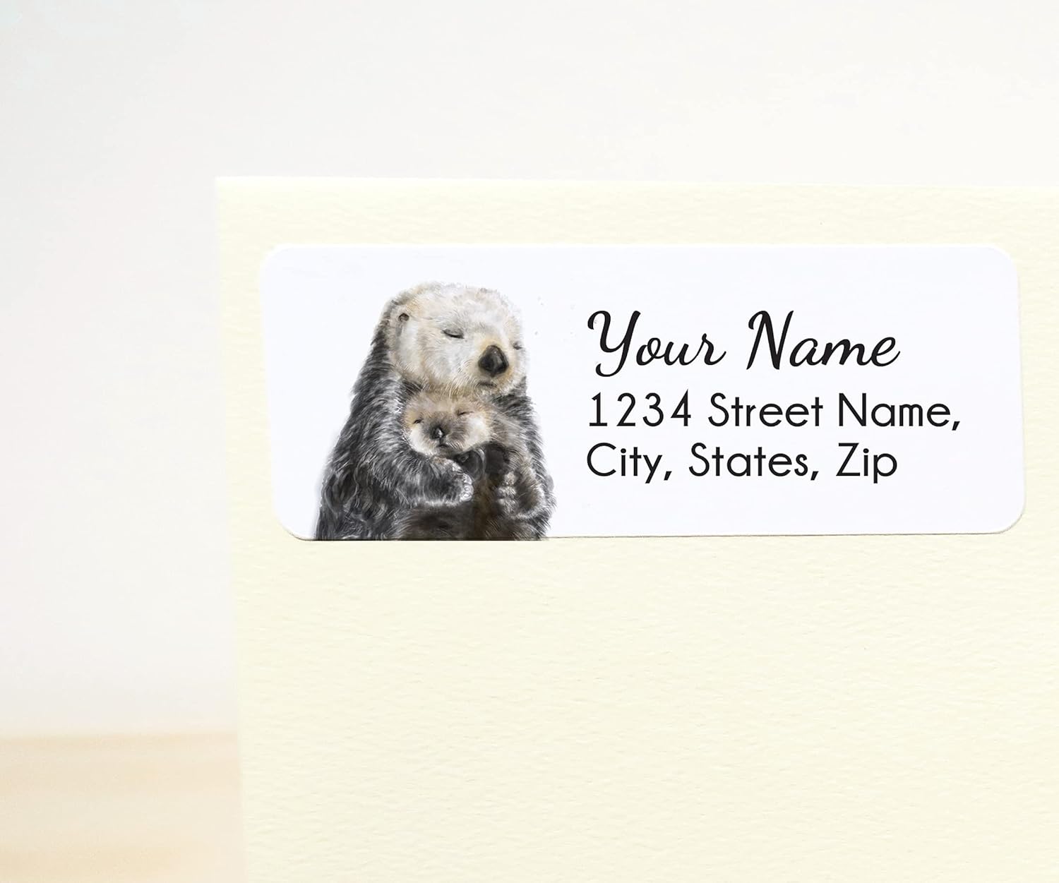 Baby Otter and Mom Return Address Labels - 120 Pcs, Personalized Minimalist Mum Gift, Customized Gender Neutral Birthday Party Shipping Stickers, Mother's Day