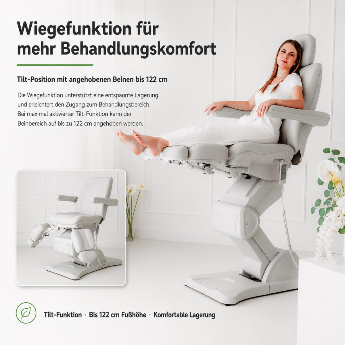 HABYS Kosmetikliege Elektrisch Sorina PRO 7 (Grau) | Fußpflegestuhl Elektrisch Höhenverstellung: 66-110cm, Wiegefunktion, Elektrischer Verstellung, 180kg Belastbarkeit, 4 Motoren