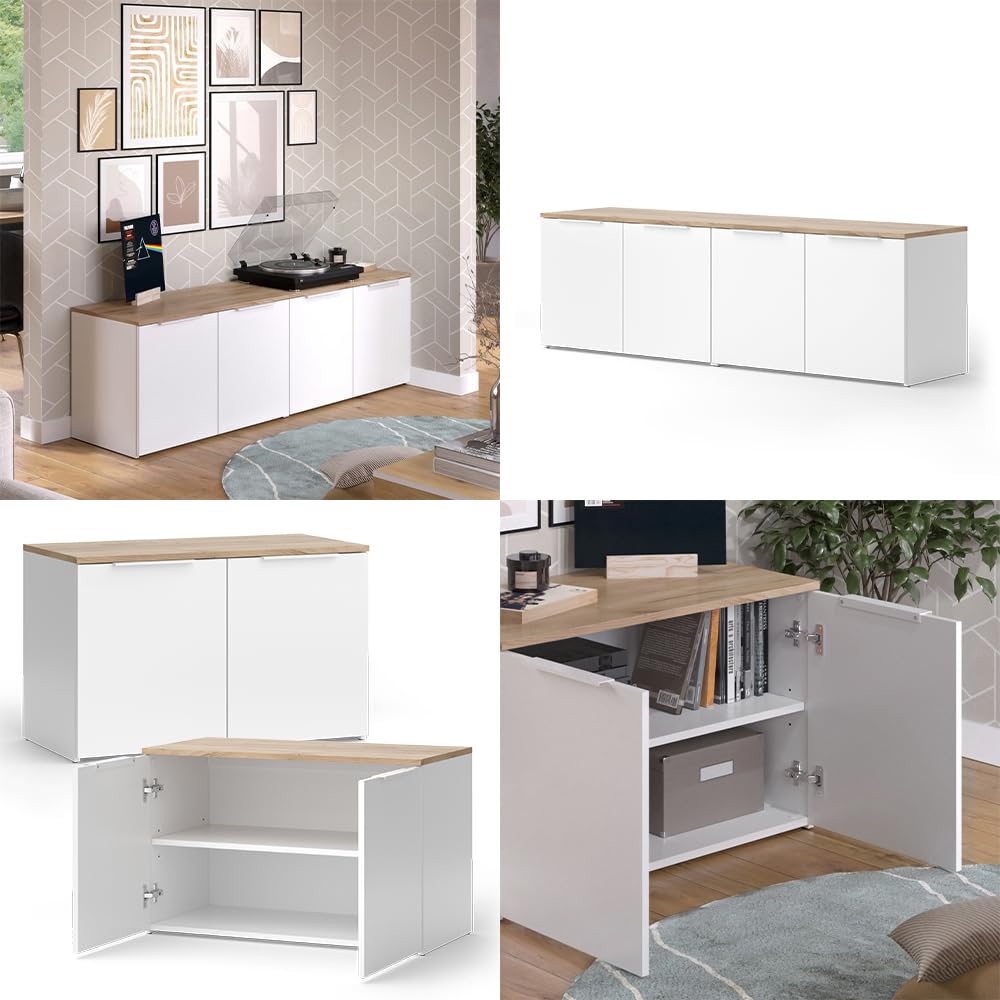 Vicco Conjunto de salón Wido, Blanco/Sonoma, 2 Partes, para el Almacenamiento y la presentación de Dispositivos Multimedia