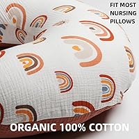 Vista 3 de Paquete de 2 fundas de almohada de lactancia de muselina 100% algodón, bohemias, neutrales, elásticas, extraíbles para bebés, almohadas