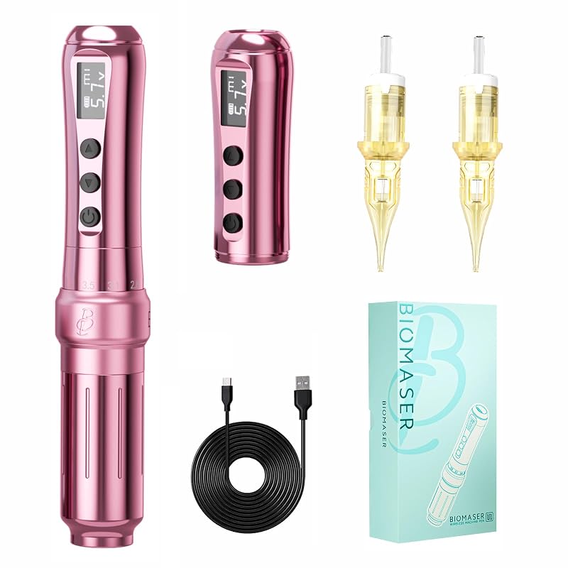 Máquina de tatuagem BIOMASER U1 sem fio para PMU, sobrancelhas, lábios e micropigmentação do couro cabeludo, rosa