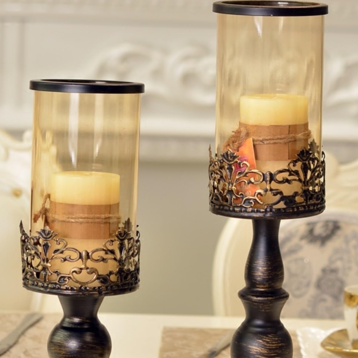 Candleholders Retro Old Candlestick Home Living Room Porch Glass Ornaments Wedding Decoration Candle Holder(Large)