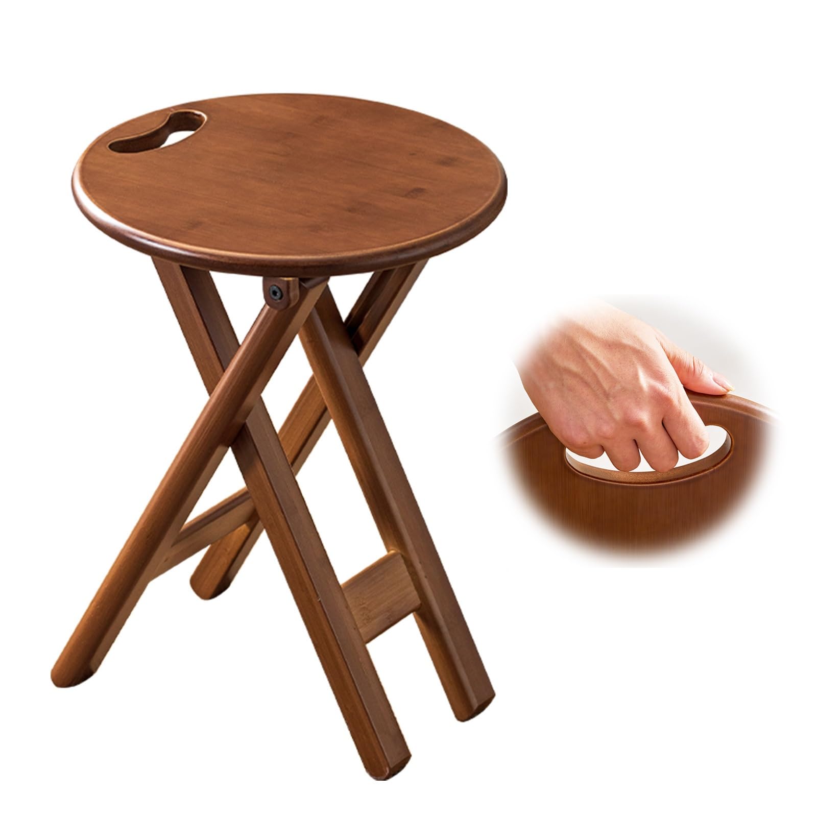 Folding Stool Kitchen Bamboo High Folding Stool 43 cm 60 cm High Wooden Folding Stool with Footrests Kitchen High Stools Folding Without Installation for Kitchen Living Room Bar Dining Room (Seat He