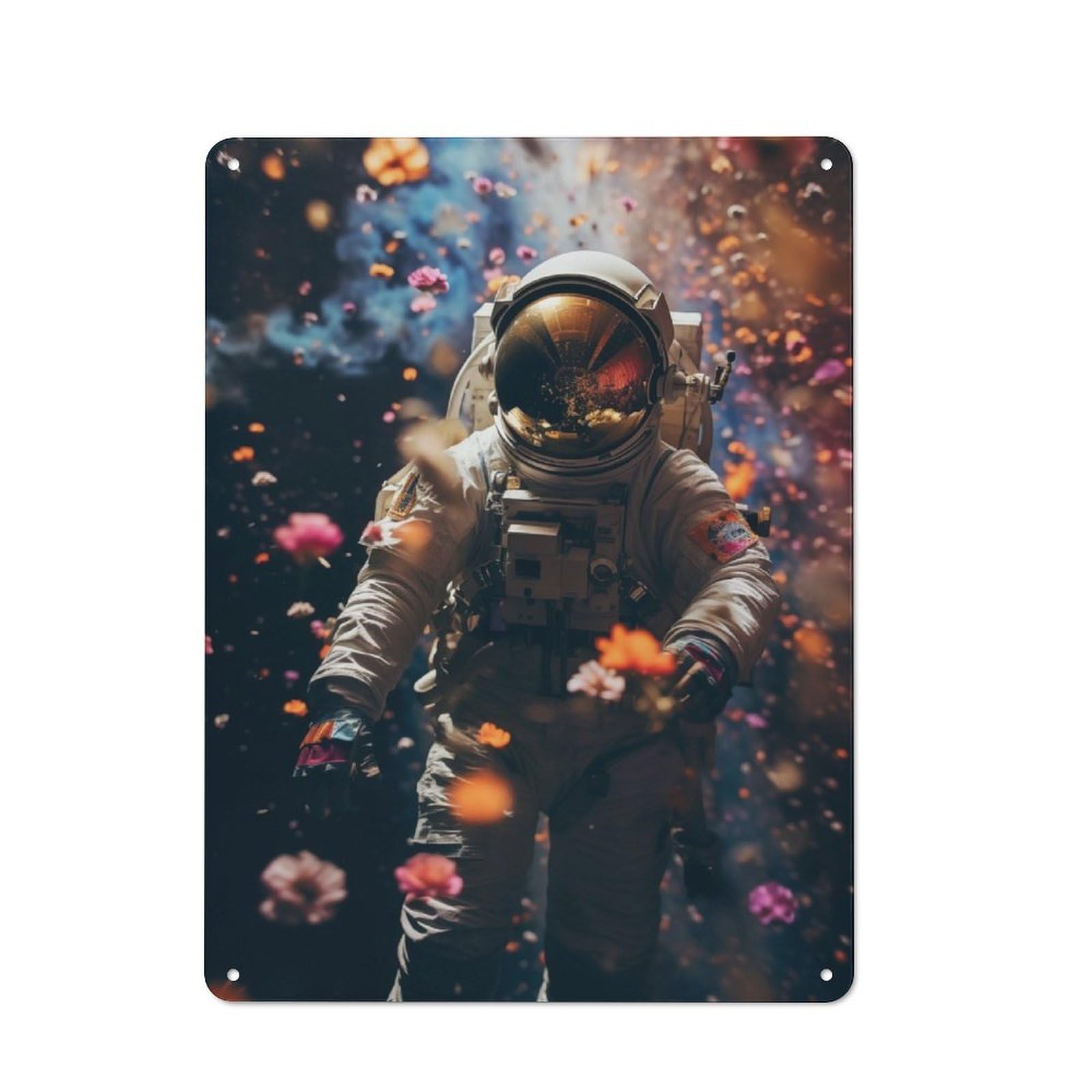 Junmoney Floral Astronaut In Space Metal Plaque 40X30cm With For Pub Or Café, Rustic Decor, For Pub Decor Enthusiasts