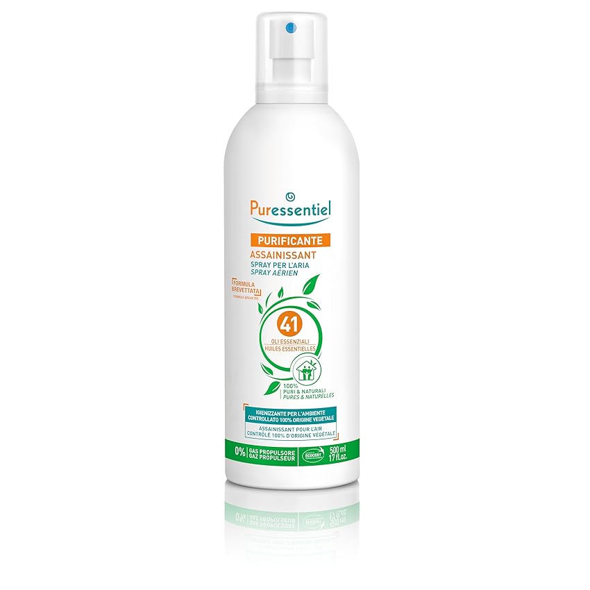 Puressentiel - Spray Purificante per l'Aria ai 41 Oli Essenziali 500 ml - 100% Puri e Naturali, Purifica, Tratta e Igienizza i Tessuti, Con Formula Brevettata, 0% Gas Propulsore