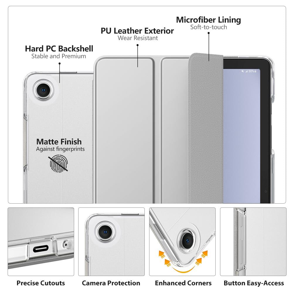 MoKo Custodia per Galaxy Tab A9+/A9 Plus 11 Pollici 2023, Cover Protettiva Sottile con Supporto e Retro Rigido Traslucido in PC per Tab A9 Plus SM-X210/X216/X218, Auto Sveglia/Sonno, Argento
