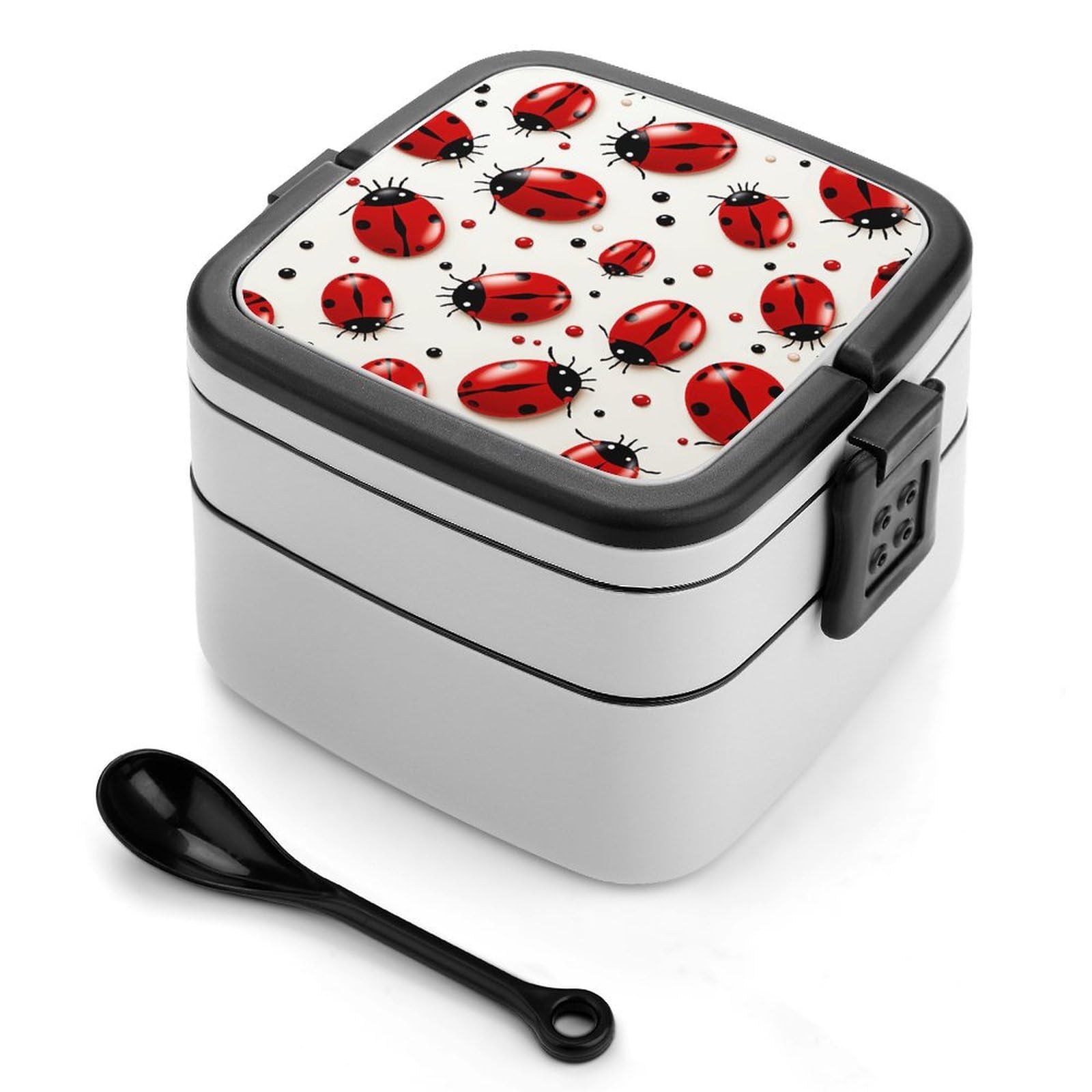 VstaDank Red Ladybug Bento Box Portable Adult Lunch Box with 2 Layer&Spoon Reusable Insulated Lunchbox Large Food Containers Leak Proof Lunch Containers for Work Camping Meal Prep
