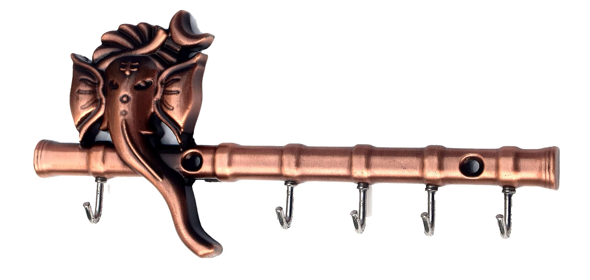 Zeetab Copper Ganesha Key Holder with 5 Hooks | Ganpati Metal Key Stand & Wall Mount Hanger | Home Decor & Housewarming Gift (19x9cm)