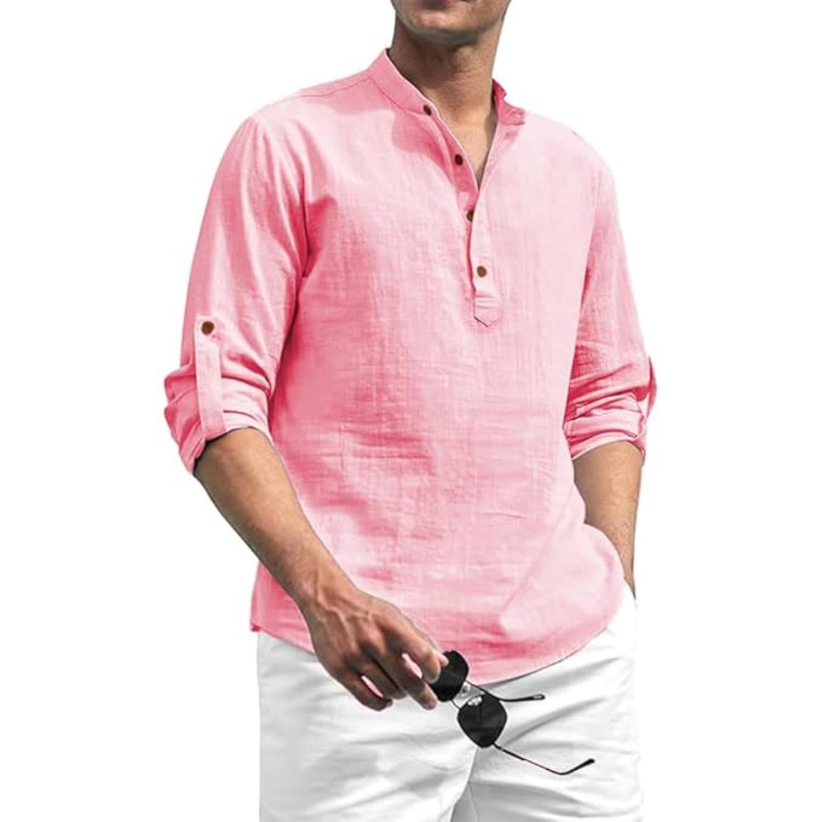 shree ravi tex Men's Cotton Blend Solid Short Kurta with Mandarin Collared Full Sleeve Drawstring Stylish Straight Length Kurta for Men Stylish-picture-16