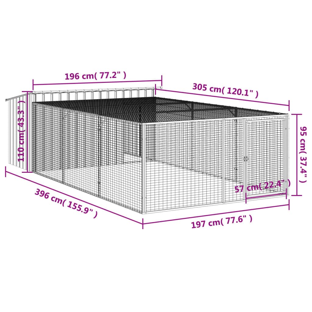 vidaXL Caseta Perros con Corral Acero galvanizado Gris 197x396x110 cm