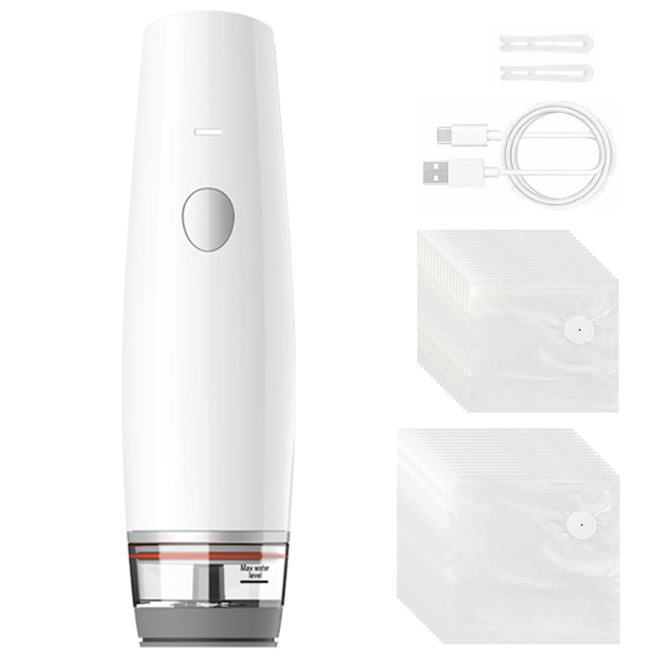 Scelleuse portable rechargeable blanche avec 15 petits et 15 grands sacs réutilisables, machine compacte à sceller les aliments pour la cuisine, préparation des repas