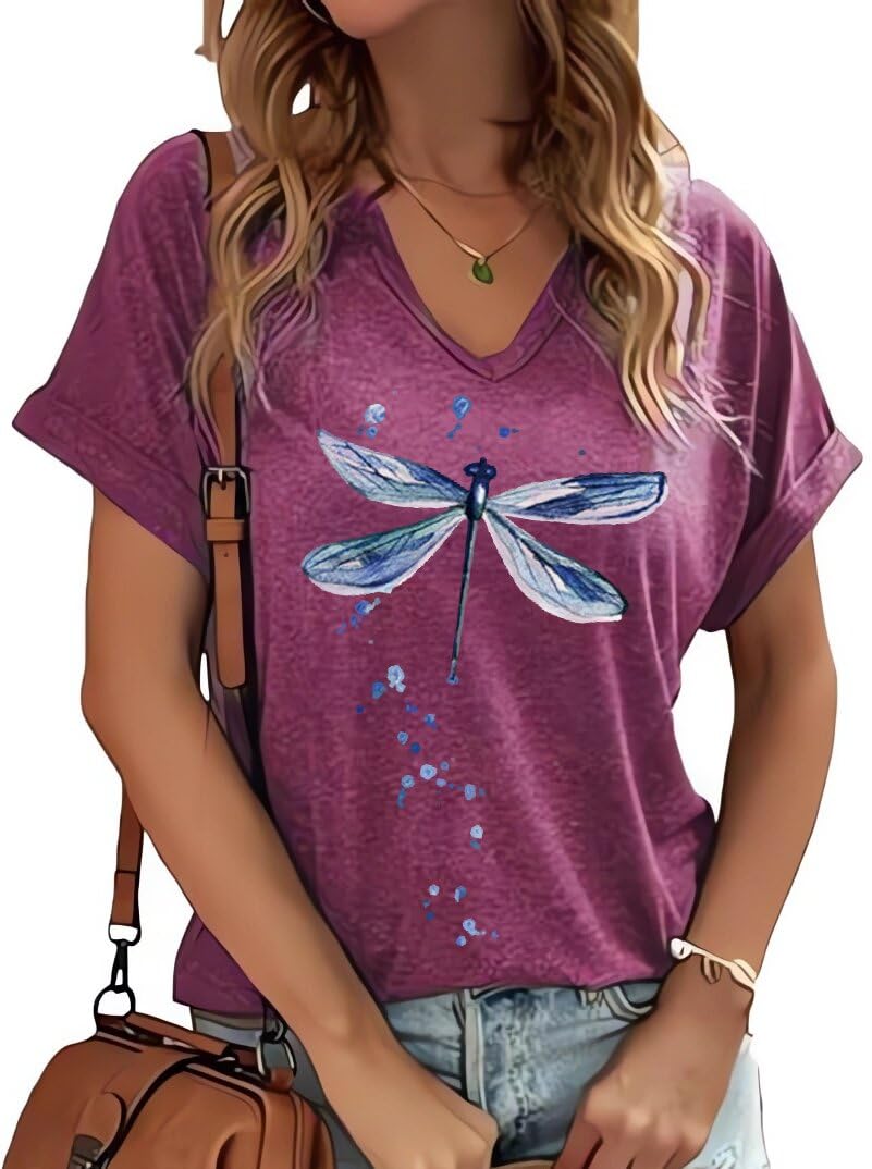 PUCKOLITY Vintage Flowers V Neck Shirt for Women Boho Floral Wildflowers Graphic Tee Casual Cottagecore Summer T Shirt