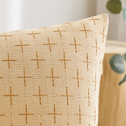 MIULEE Pack of 2 Decorative Burlap Linen Throw Pillow Covers Modern Farmhouse Pillowcase Rustic Woven Textured Cushion Cover for Sofa Couch Bed 24x24 Inch Light Yellow by MIULEE - Image 2