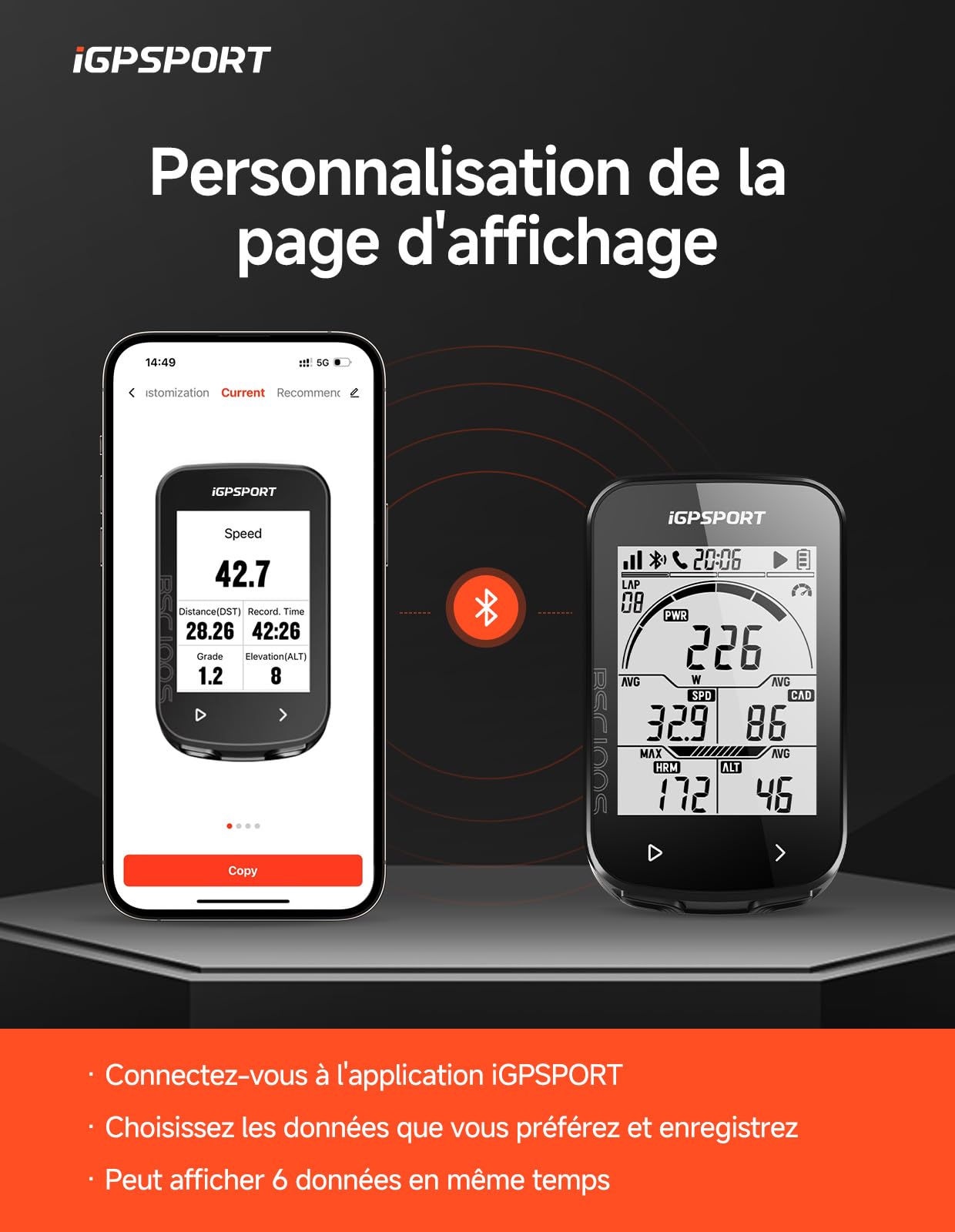 iGPSPORT BSC100S Compteur Velo sans Fil, Écran 2,6'' à Rétroéclairage Auto 40 Données Sportives 40H d’Autonomie Capteur Ant+/Bluetooth, IPX7 Étanche Compteur Velo GPS Ordinateur de Vélo GPS Velo