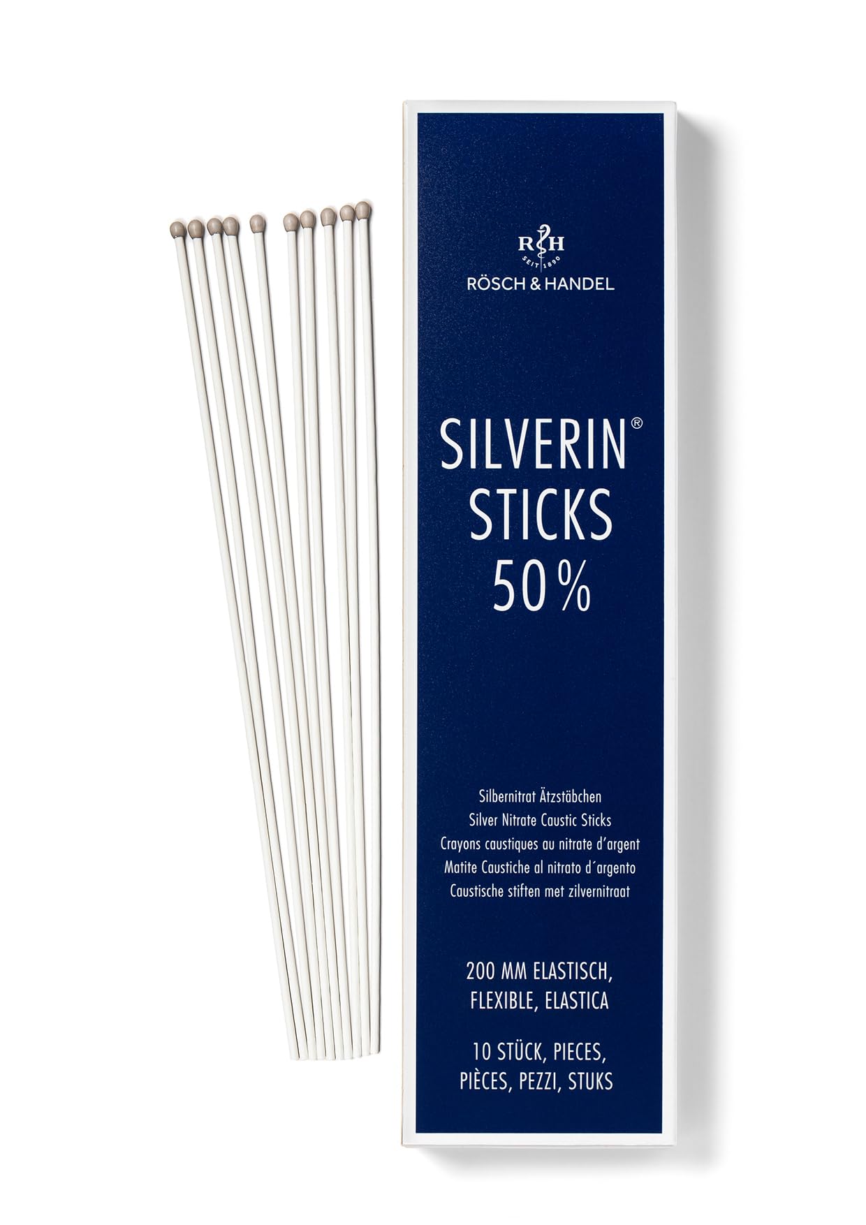 Nitrato d'argento 50% | 200mm elastico | 10 pz. | Per il trattamento della carne selvatica, per il trattamento di verruche e calli, per la cura dello stoma | Rösch und Handel