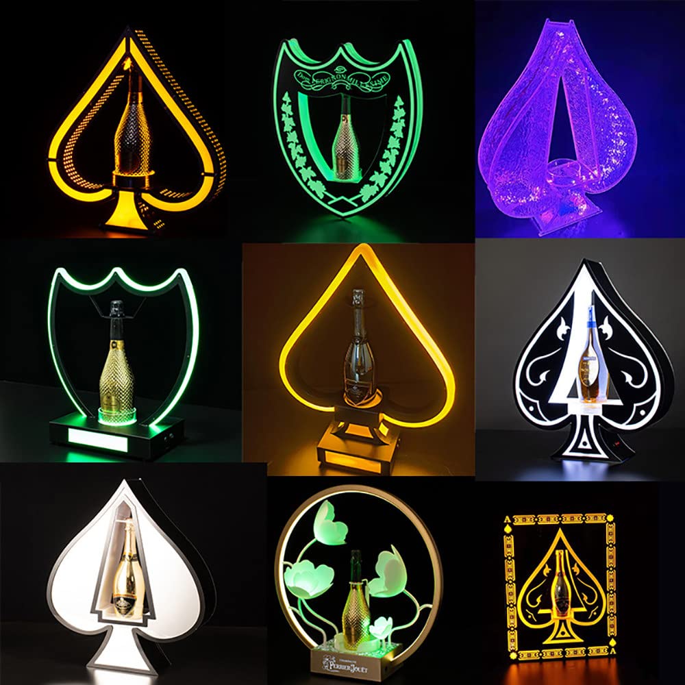 Espositore per Bottiglie di Vino, Portabottiglie LED Illuminato Bottiglia per Birra, Vino, Champagne, Prosecco,C