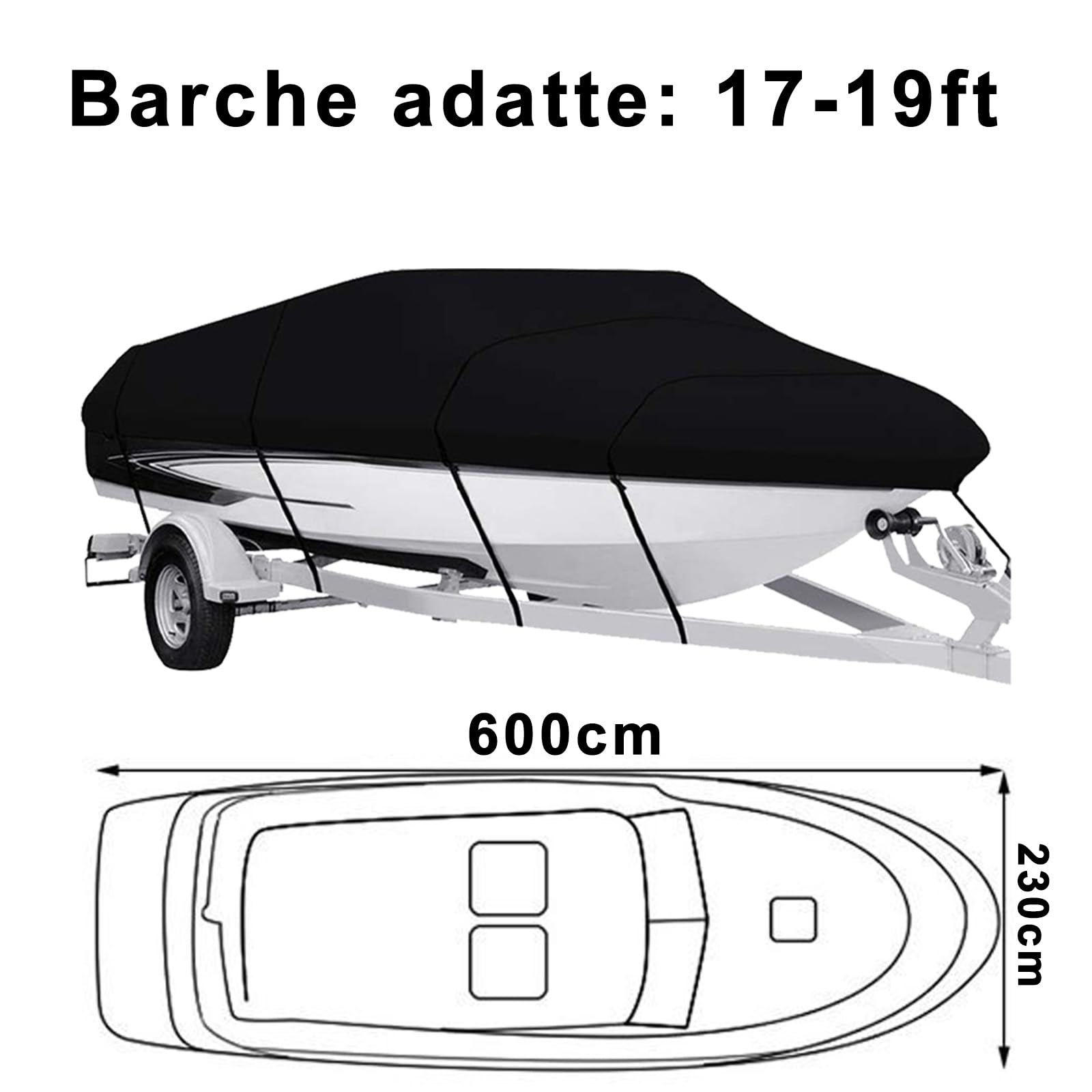 Copri Barca Adatto A Scafo A V,Tri-Scafo,Tessuto Oxford 420D Telo Copribarca,Antipolvere a Prova Uv per barche, con custodia, per yacht, motoscafo, Runabout（blu-17-19FT）
