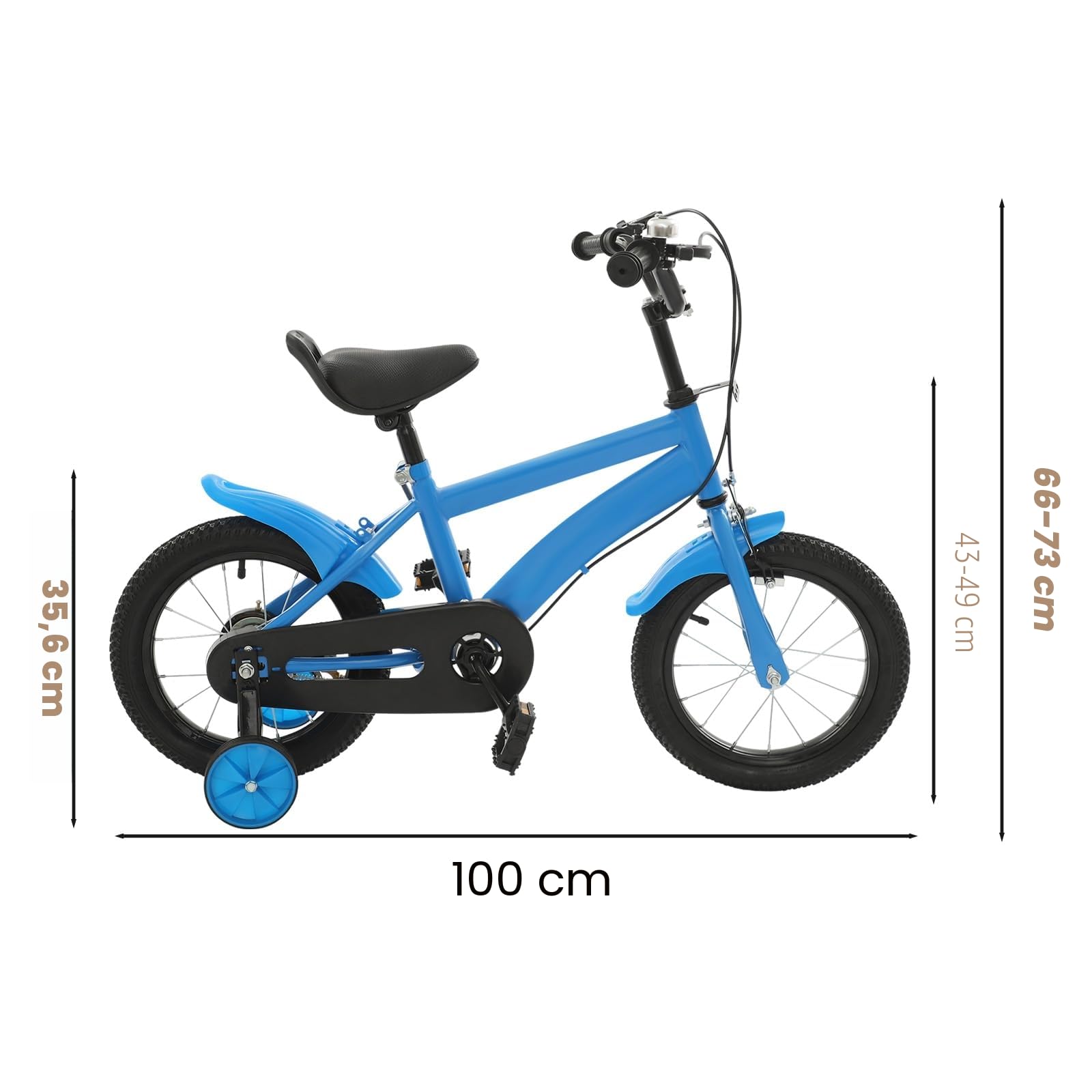 Vélo Enfant 14 Pouces Réglable Acier Carbone Garçon Fille Roues Stabilisatrices 3-6 Ans