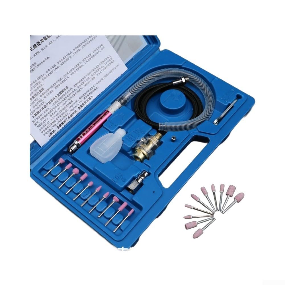 Kit smerigliatrice pneumatica | Penna abrasiva con 3 mm, 65000 giri/min, strumento rotante per incisione, lucidatura e modellatura su legno (standard)