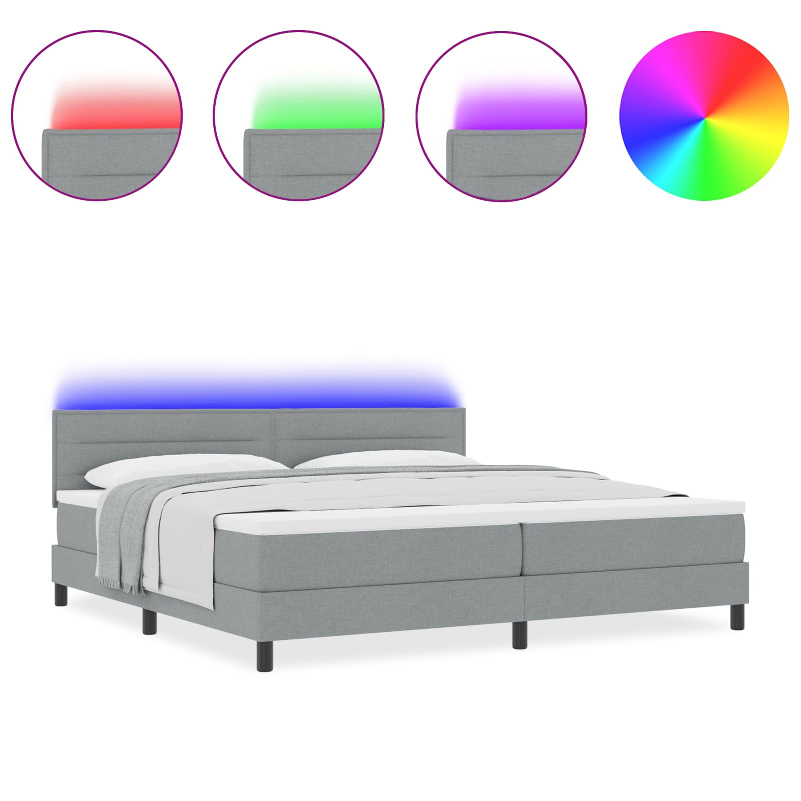 Fasba Cama con somier con colchón y LED Gris Claro 200x200 cm Tela