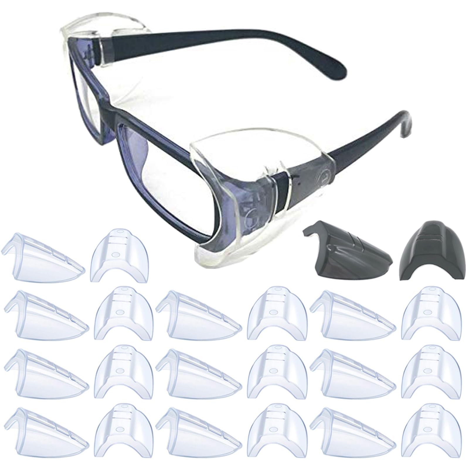 KMDJG 11 Pairs Safety Eye Glasses Side Shields,Slip On Clear Side Shields for Safety Glasses Fits Medium to Large Eyeglasses Frames（10 Pairs Clear and