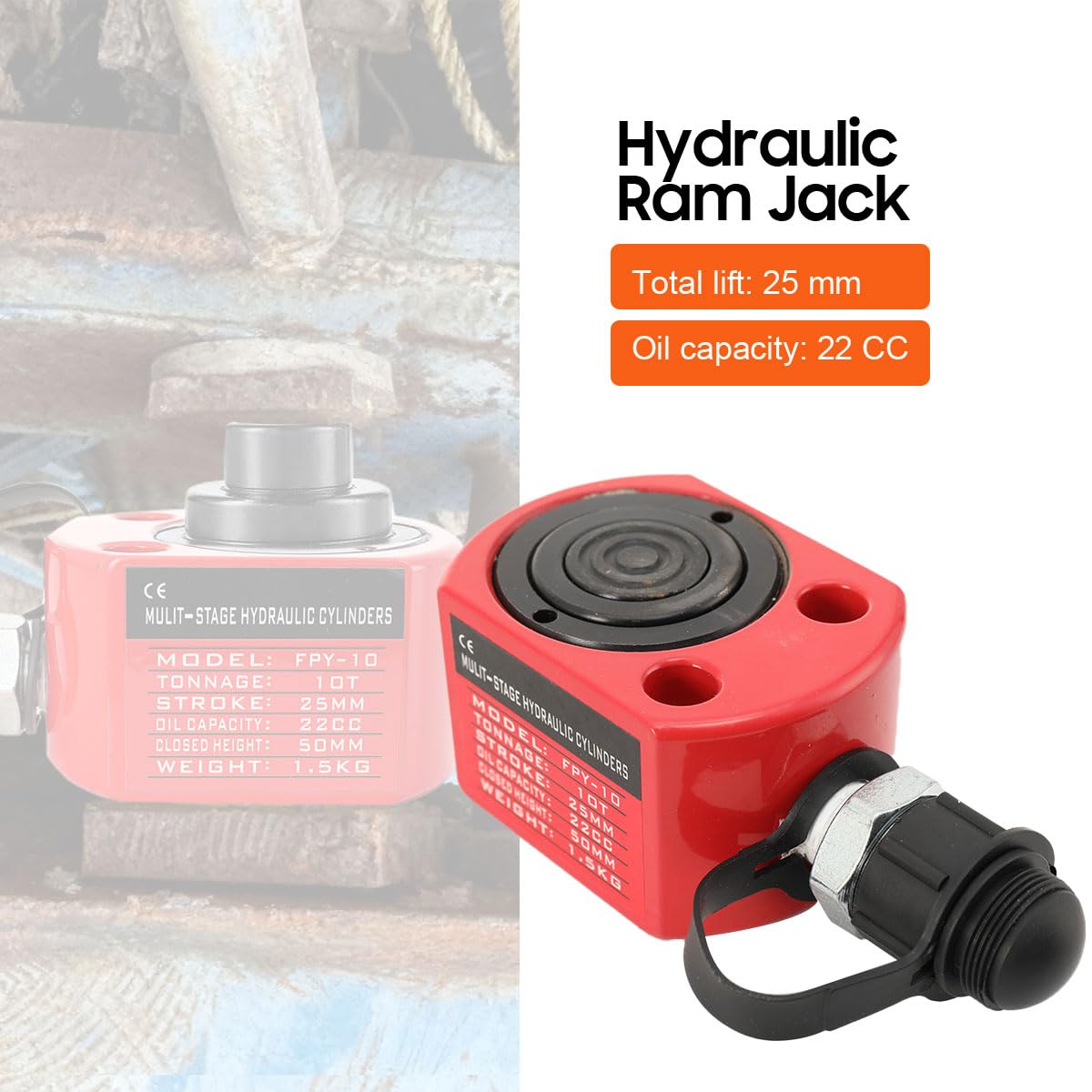 10T Hydraulikzylinder Ultradünner Hydraulischer Ram-Wagenheber 25mm Hub mit ZG-3/8 Zoll Gewindeanschluss Und Staubkappe für Gebäude Kraft Schiffbau Erdöl Chemie