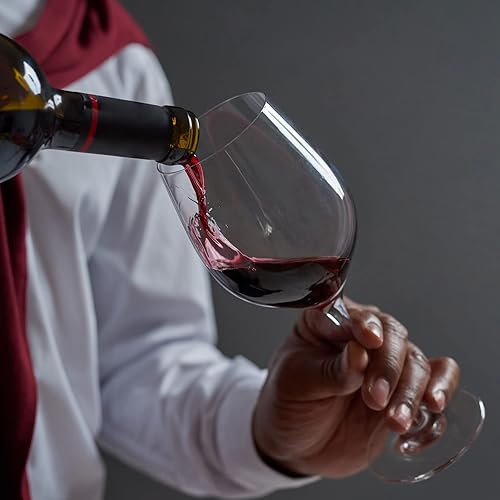 Miniatura 7 de Juego de 4 copas de vino tinto de cristal, sopladas a mano de 1618 onzas, copas de vino blanco italianas modernas con tallo largo para Burdeos, guía