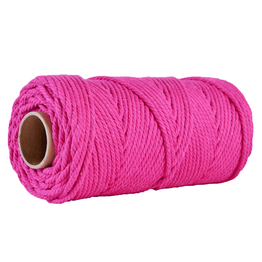 Rose Red 4mm Cotton Cord Twine String Cord 109 Yards Soft Macrame Rope Colored Cotton Rope Craft Cord DIY Crafts Knitting Plant Hangers Christmas Wedding Decor