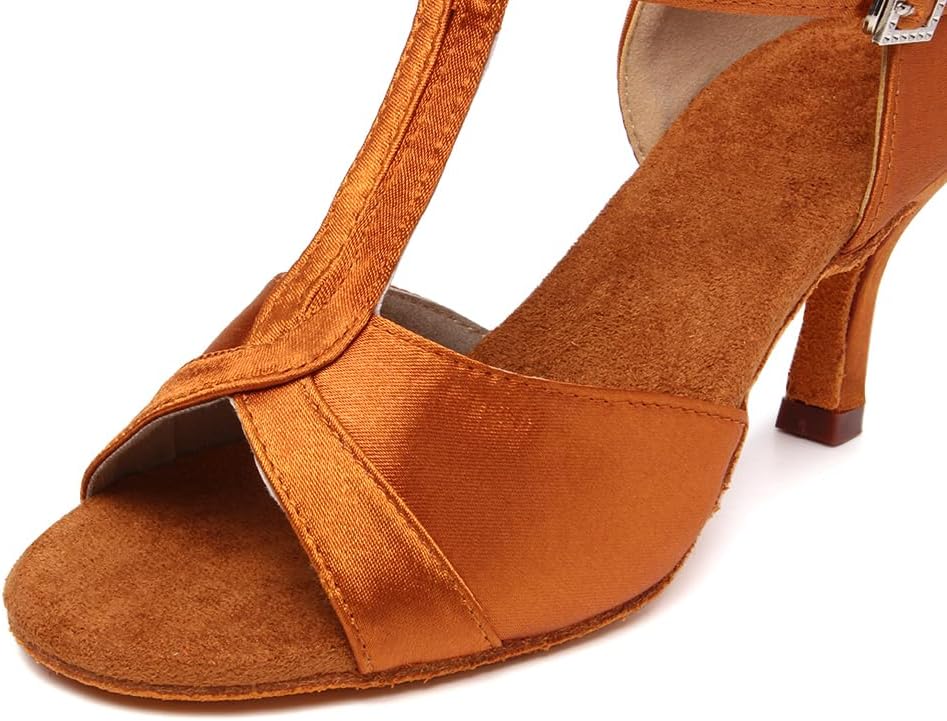 Size- 40.5 YKXLM Latin Ballroom Dance Shoes Women 3 inch Heel Salsa Tango Performance T-Strap Bachata Dancing Shoes