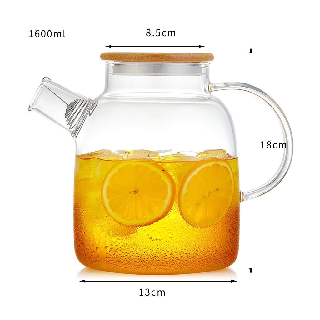Dzbanek na wodę, 1,6 l, zestaw dzbanków na zimną wodę, dzbanek o dużej pojemności, dzbanek na sok, homelk, wypoczynek, dzbanek na herbatę na sok, zimne lub gorące napoje, przezroczysty, D, 13 x 18 x 8,5 cm
