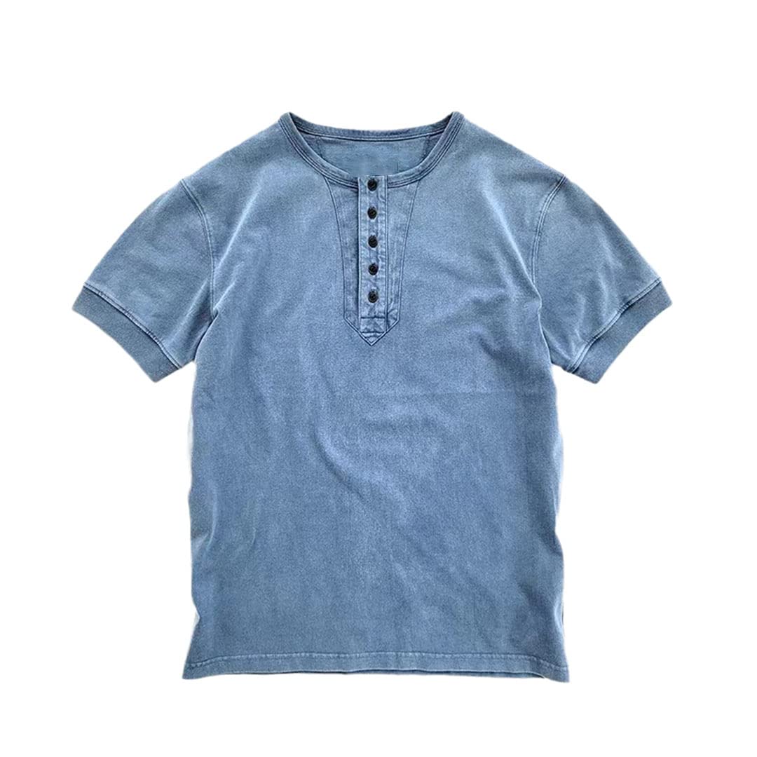 Maglietta da uomo con colletto Henley Maniche corte Vintage Tees, blu cielo, M