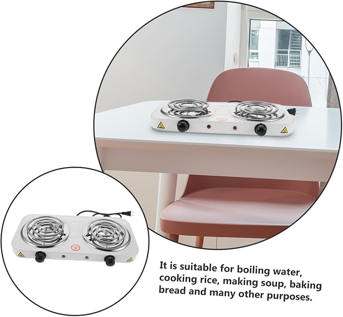 Estufa Eléctrica de Doble Quemador Portátil 2000W Blanco miniatura 8